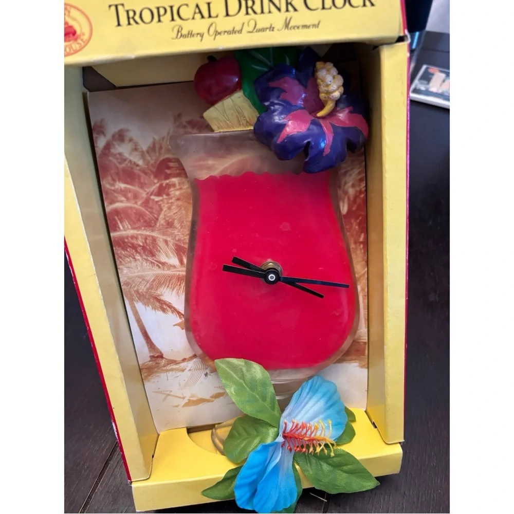 Tropical Drink Wall Clock Floral Design happy hour decor beach pool bar party